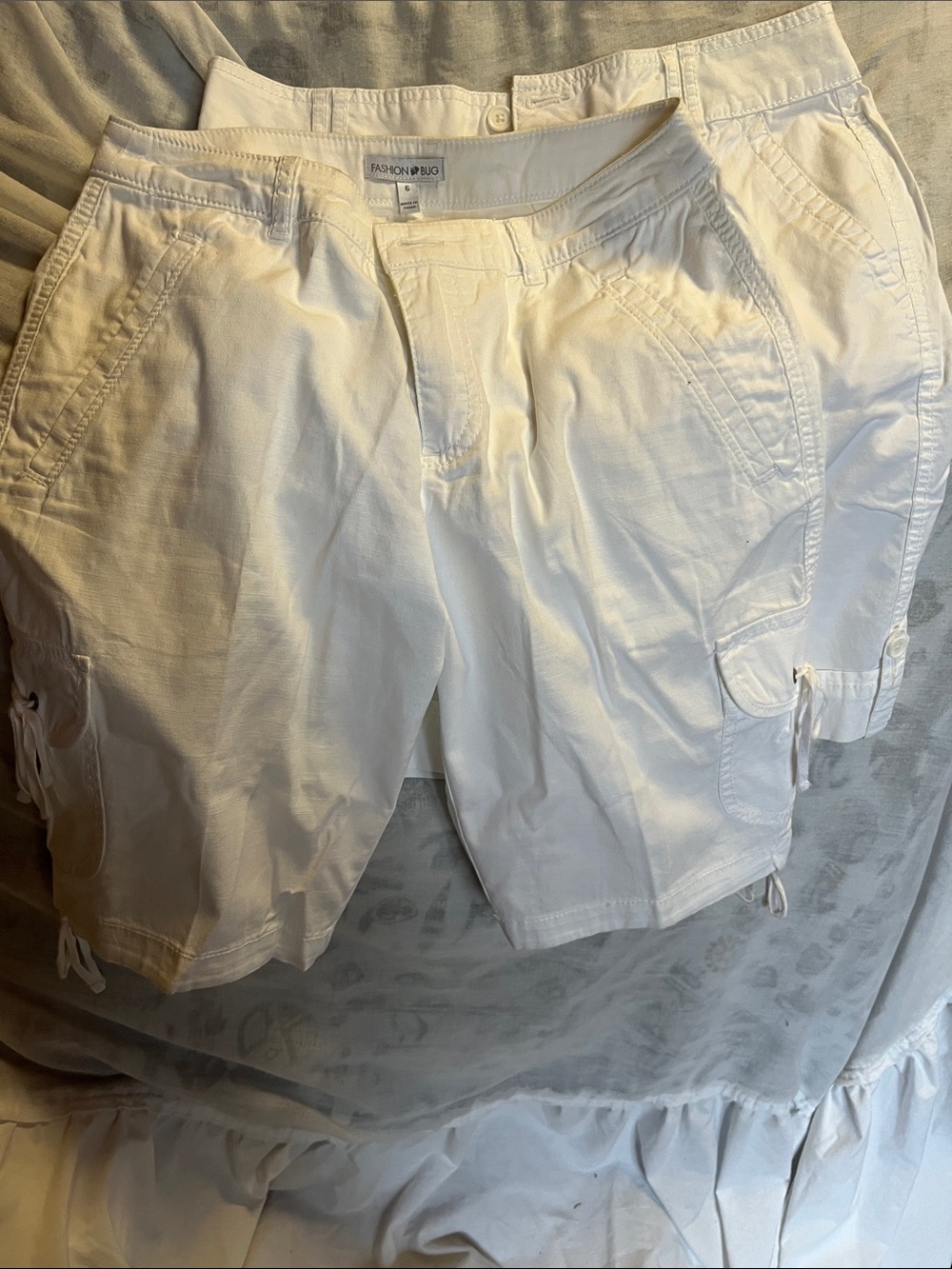 TWO pairs!! Fashion Bug White Women’s Cargo Bermuda Shorts size 6 15”waist